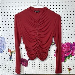 Versona Red Ruched Long Sleeve Blouse